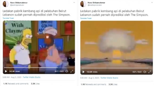 Cek Fakta, konten yang klaim The Simpsons prediksi ledakan dahsyat di Lebanon (Twitter)