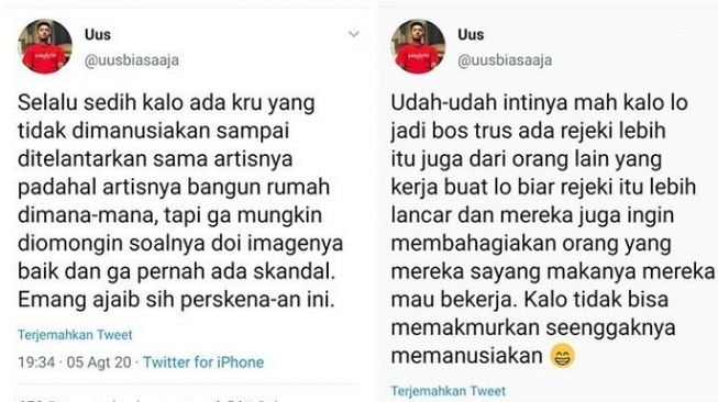 Komika Uus sindir artis kaya tapi telantarkan kru. [Instagram]