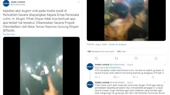 Puluhan Orang Dugem di Savana Taman Nasional Rinjani, Videonya Viral (Twitter)