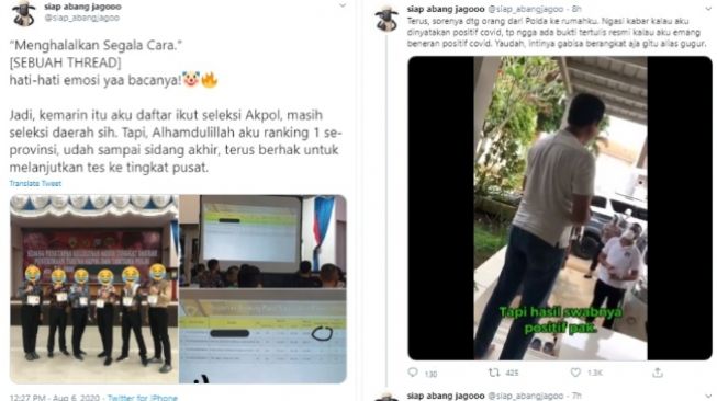 Peringkat 1 Seleksi Akpol, Wanita ini Gugur Karena Corona, Curhatnya Viral (Twitter)