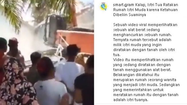 Viral Istri Sah Diduga Murka, Robohkan Rumah Istri Muda Pakai Buldoser