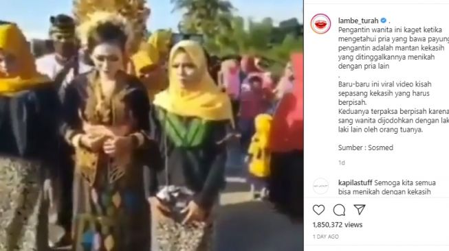 Dipayungi Mantan saat ke Pelaminan, Pengantin Wanita Ini Langsung Nangis