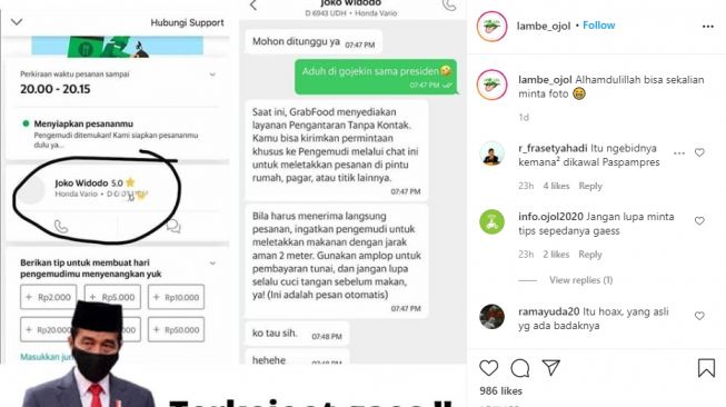 Ketika Joko Widodo jadi driver ojol (Instagram)