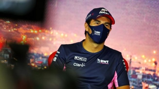 Pebalap Racing Point Sergio Perez hadiri jumpa pers, Kamis (13/8/2020), jelang balapan Formula 1 GP Spanyol. [AFP]