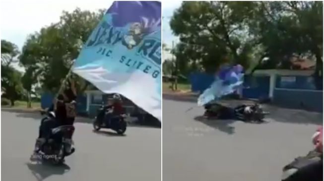 Bawa Bendera Geng Berukuran Jumbo, Aksi Pemotor Ini Berakhir Pilu