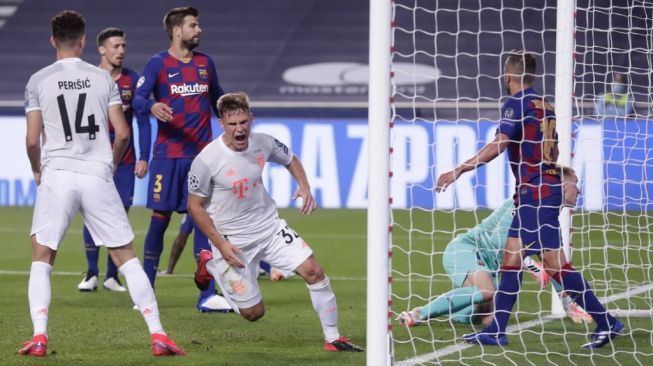 Suasana laga perempatfinal Liga Champions 2019/2020 antara Barcelona vs Bayern Munich di Estadio da Luz, Lisbon, Portugal, Sabtu (15/8/2020) dini hari WIB. [Manu Fernandez / POOL / AFP]