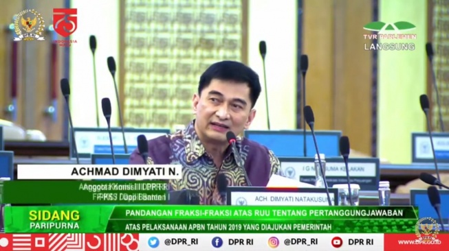 Wakil Ketua Badan Urusan Rumah Tangga (BURT) DPR Achmad Dimyati Natakusumah. (tangkap layar video sidang paripurna).