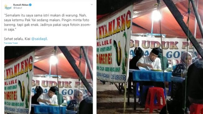 Viral Ketum PBNU Said Aqil Siroj Ketahuan Makan di Warung Pecel Lele (Twitter)