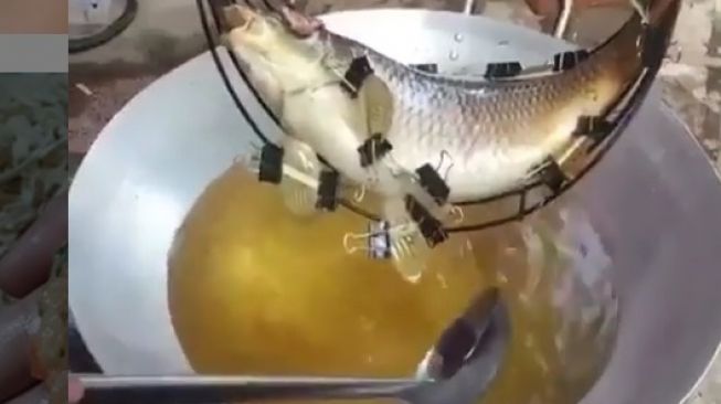 Ikan digoreng dengan cara digantung. (Instagram/@masakan.masakini)