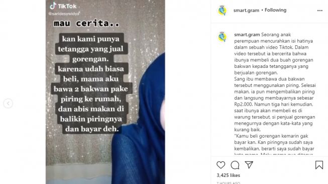 Seorang agdis bercerita, ibunya difitnah gara-gara uang Rp 2000. - (Instagram/@smart.gram)