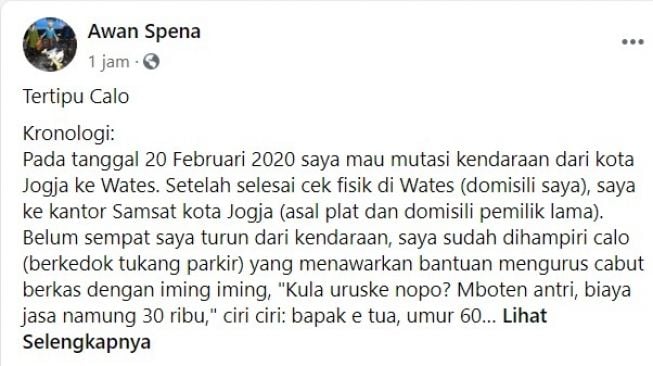 Warganet curhat kalau ia habis kena tipu calo sebesar Rp 2,4 juta (Facebook)