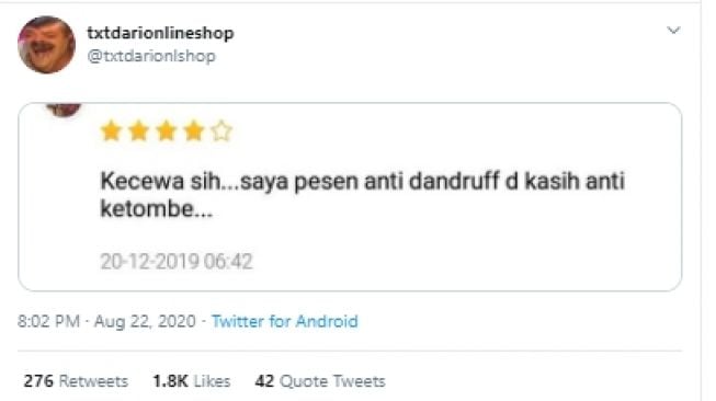 Konsumen protes setelah belanja sampo di toko online. (Twitter/@txtdarionlshop)