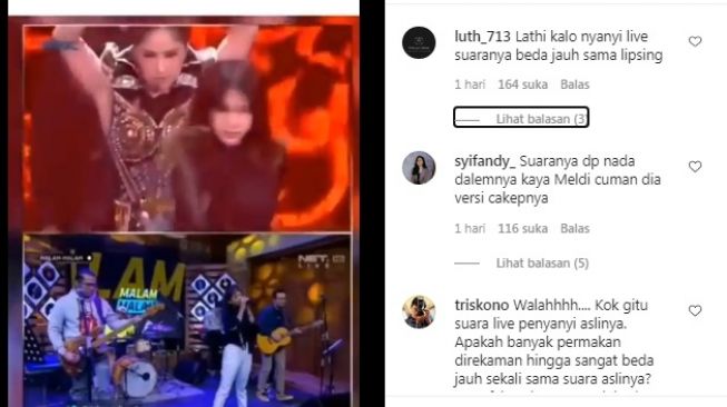 Kolase Dewi Perssik vs Sara Fajira saat menyanyikan lagu Lathi [Instagram/@nenk_update]