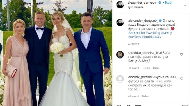 Manchester City, Oleksandr Zinchenko, resmi menikah dengan Vlada Sedan. (Instagram/@alexander_denysov_).