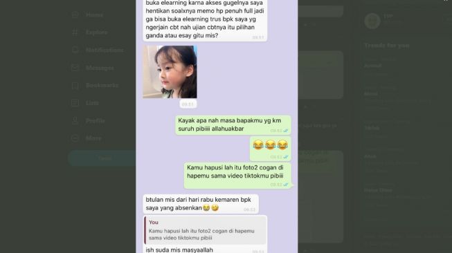 Percakapan kocak guru dan murid selama PJJ. (Twitter/@tymun)