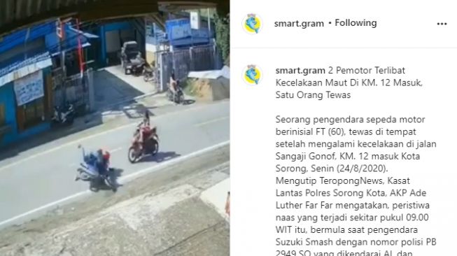 Pengendara sepeda motor terlibat kecelakaan maut di Kota Sorong. - (Instagram/@smart.gram)