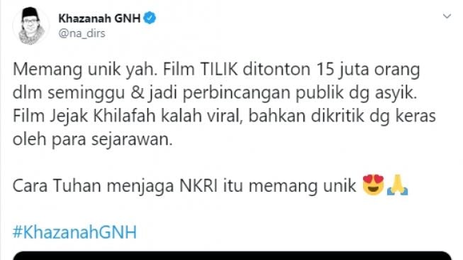 Soal Film Tilik, Gus Nadir: Film Jejak Khilafah Kalah Viral