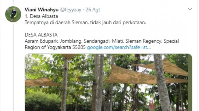 Utas rekomendasi tempat untuk self healing di Yogyakarta. - (Twitter/@feyyaay)