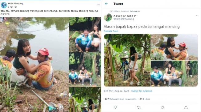 Viral Foto Pemancingan Pakai Pemandu Wanita (Facebook)