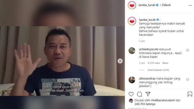 Anang Hermansyah minta maaf [Instagram/@lambe_turah]