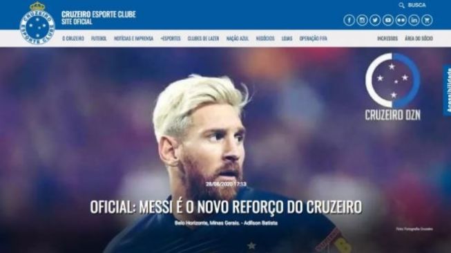 Cruzeiro mengumumkan transfer Lionel Messi dari Barcelona.