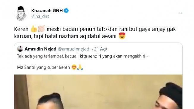 Tanggapan Gus Nadir terhadap aksi santri bertato. (Twitter/@na_dirs)