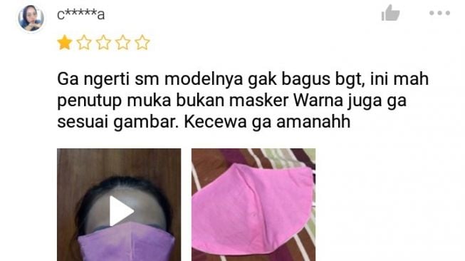 Seorang wanita membeli masker di marketplace namun yang datang tidak sesuai ekspektasi. (Twitter/@txtdarionlshop)