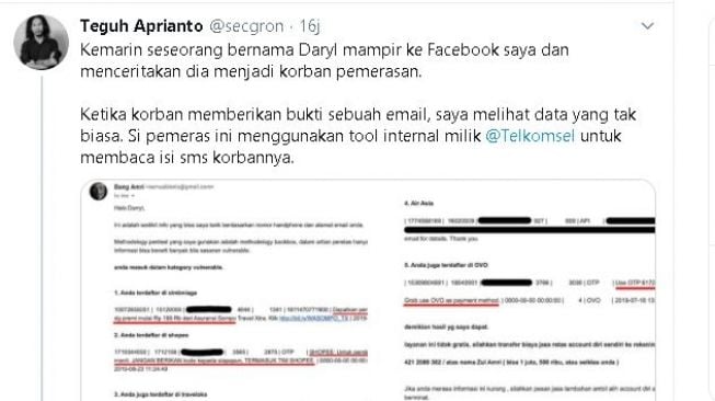 Sebuah thread tentang pemerasan membuat ngeri masyarakat karena bisa menyasar siapa pun. (Twitter/@secgron)