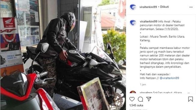 Aksi maling motor kena apes saat menjalankan aksinya (Instagram)