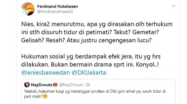 Politikus Partai Demokrat Ferdinand Hutahaen mengkritisi kebijakan Anies Baswedan. (Twitter/@FerdinandHaean3)