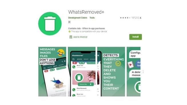 Aplikasi membaca pesan terhapus di WhatsApp, WhatsRemoved+. [Google Play Store] 