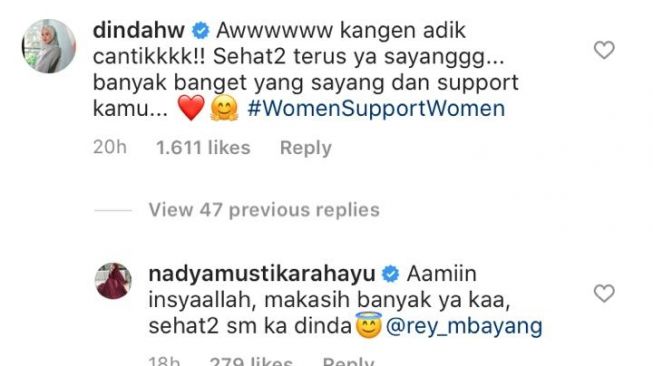 Dukungan Dinda Hauw buat Nadya Mustika Rahayu [Instagram/@nadyamustikarahayu]