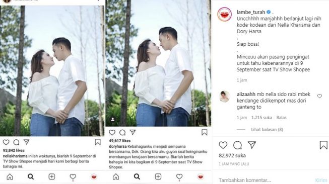 Unggahan soal Nella Kharisma dan Dory Harsa [Instagram/@lambe_turah]