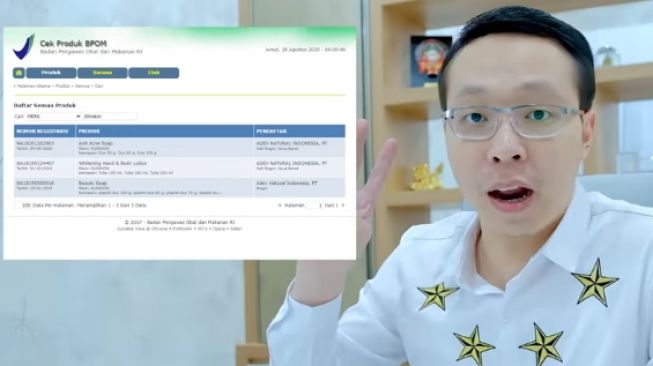 dr Richard Lee, MARS, saat mereview Klinskin, salah satu produk skincare yang laris di Indonesia padahal mengandung zat berbahaya. (Screenshot Channel YouTube dr Richard Lee MARS)