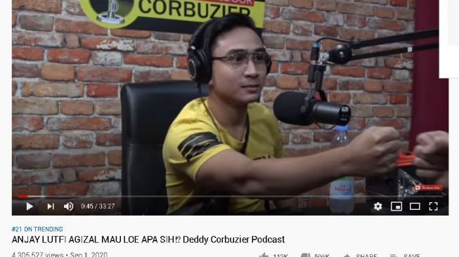 Lutfi Agizal saat menjadi bintang tamu di channel YouTube Deddy Corbuzier. (YouTube/DeddyCorbuzier)