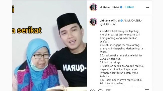 Tangkapan layar unggahan Aldi Taher. (Instagram/@alditaher.official)