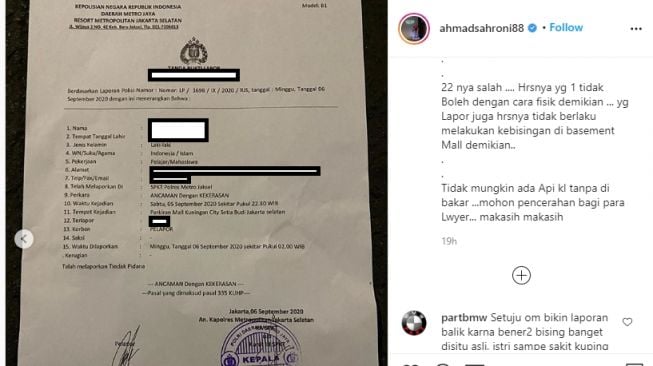 Surat laporan pemilik Honda Jazz yang merasa di ancam dan diintimidasi (Instagram)