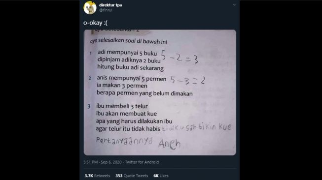 Jawaban Anak SD untuk Soal Matematika Ini Bikin Ngakak Sekaligus Penasaran