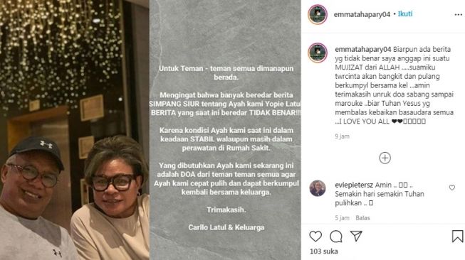 Unggahan Anak Yopie Latul [Instagram/@emmatahapary04]