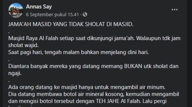 Cerita masjid di Sragen terbuka 24 jam untuk siapapun. - (Facebook/Annas Say)