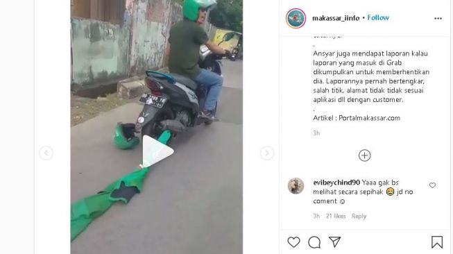 Tangkapan layar unggahan video tentang aksi driver ojol. (Instagram/@makassar_iinfo)