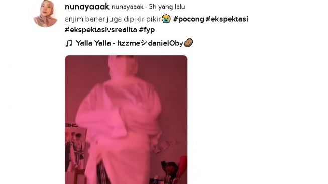 Tangkapan layar video @nunayaaak yang memperlihatkan bajunya yang kegedean. (TikTok/@nunayaaak)