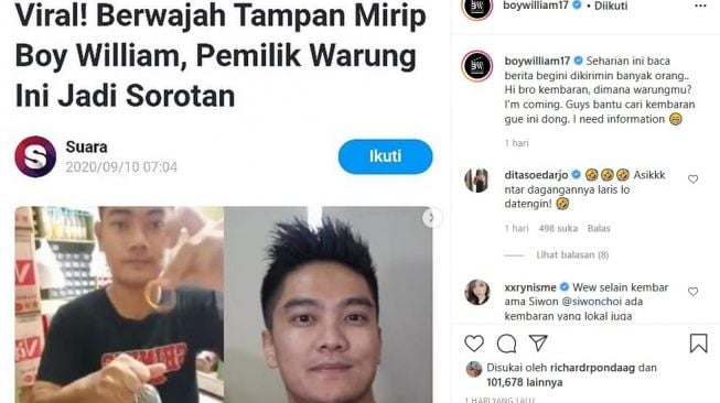 Boy William cari kembarannya, yang jualan di toko kelontong. [Instagram]