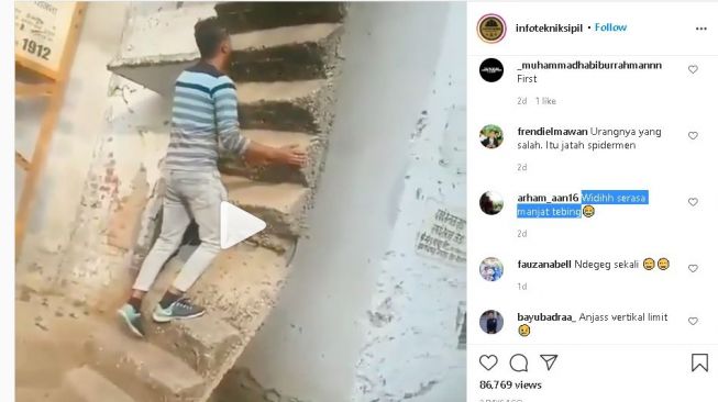 tangkapan layar video tangga yang ekstrim. (Instagram/@infotekniksipil)