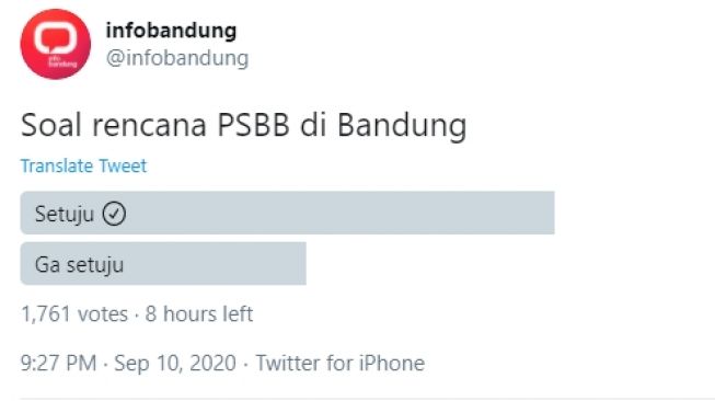 Tangkapan layar survei PSBB di Bandung.