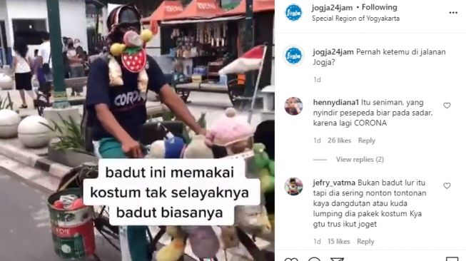 Viral, Badut Unik dan Ramah Bawa Banyak Boneka Naik Sepeda Keliling Jogja