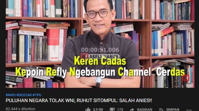 Tangkapan layar video YouTube unggahan Refly Harun. (YouTube/Refly Harun)