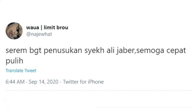 Cuitan warganet bahas penusukan penusukan Syekh Ali Jaber. [Twitter]