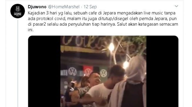 Kafe di Jepara ini mengadakan live music hingga akhirnya ditutup Pemda. (Twitter/@HomeMarshel)