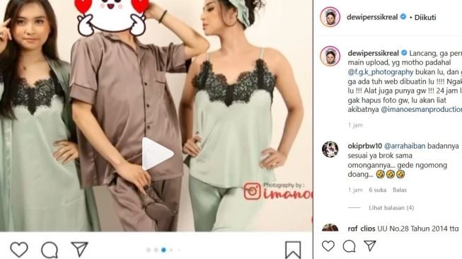 Dewi Perssik marah videonya mengenakan piyama diunggah akun @imanoesmanproduction tanpa izin. [Instagram]